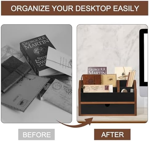 Desk Organizer with Drawer Wood File Office Mail Organizer Countertop - Image 4