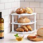 White Plate Organizer for Cabinet - 3 Tier Bamboo Corner Cabinet Organizer Shelf for Plates Bowls Mugs Cups, Kitchen Cabinet Organizer, Cabinet Shelf Organizer, Countertop Rack, 10 x 10 x 9.5 Inch - Image 2