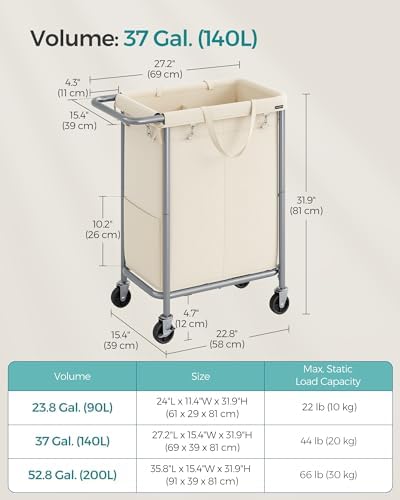 SONGMICS Laundry Basket with Wheels, 2-Section, 37.0 Gallons (140 L) - Image 6