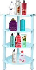 4 Tier Corner Shower Caddy, Rustproof, Plastic Shower Organizer for Bathroom, Bathtub, Shower pan, Bath Accessories Shower Caddies, 13.5 x 10 x 33.5 Inches, Blue (Round Slot Blue 4 Tier) by SLZBCY