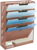 EASEPRES 6 Tier Mesh Hanging Wall File Organizer, Desk Vertical Mail Paper Document Folder Holder Rack with Bottom Tray and Nametag Label for Office Home School, Brown by EASEPRES