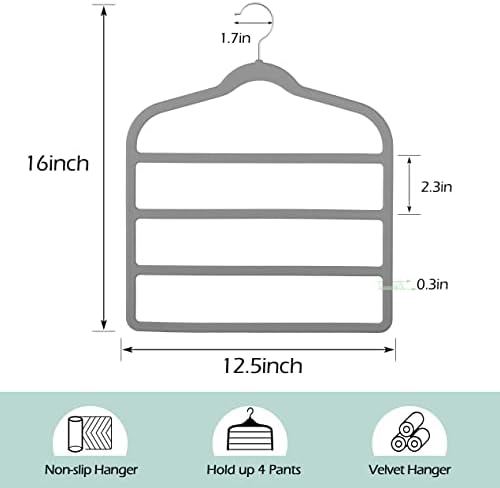 Velvet Pant Clothes Hanger Space Saving Non Slip Hanger Jean Slack Hangers | Multiple Velvet Hanger Closet Organizer Storage and Organization for Jeans,Scarf,Tie(Grey, 3) - Image 5