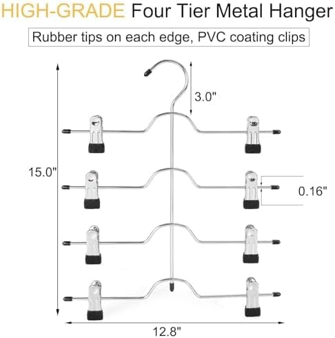 TOPIA HANGER 4 Tier Metal Skirt Hangers with Clips 80% Space Saving 2 Pack - Image 5