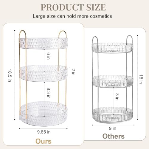 Large Capacity Rotating Makeup Organizer Perfume Stand Holder, 3 Tier Clear - Image 5