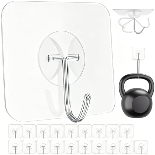 Latoxcaa Heavy Duty Adhesive Wall Hooks - Strong & Transparent, Hold up to 22lb, Waterproof & Reusable, Ideal for Kitchen, Bathroom, and Office (20 Pack) by Latoxcaa-SpaceMaster
