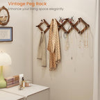 Homode Vintage Wood Expandable Peg Rack- Multi-Purpose Accordion Wall Hangers with 13 Hooks for Hats, Coat, Mugs, Scarf, Jewelry Storage - Image 6