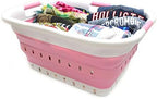 SAMMART 41L Collapsible 3 Handled Plastic Laundry Basket - Foldable Pop Up Storage Container/Organizer - Portable Basket - Space Saving Hamper/Basket (3 handled rectangular, White/Pink) - Image 4