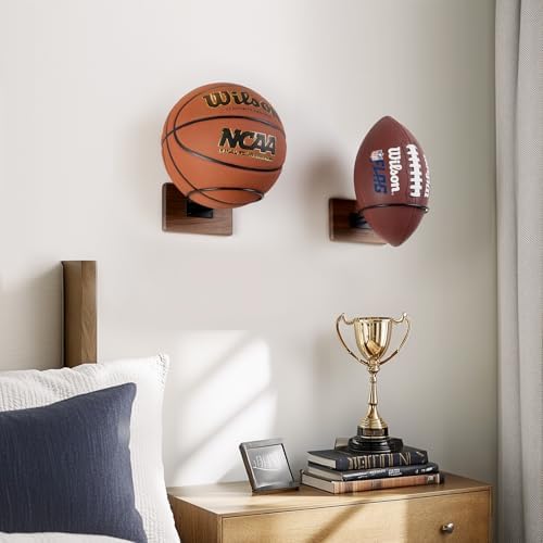 Basketball Holder Wall Mount, Solid Wood Ball Holder for Storage Soccer Volleyball Football Autograph Ball Metal, Basketball Rack Display for Boys Sports Accessories Organizer & Wall Decor - Image 5