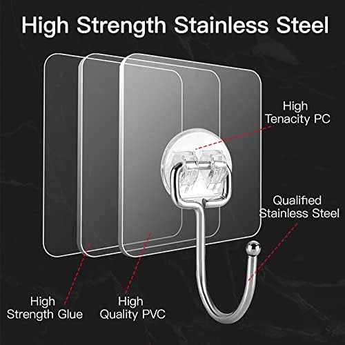 Large Hooks for Hanging Heavy-Duty 44Ib(Max) 10 Packs, Wall Hangers without Nails Self-Adhesive Traceless Clear and Removable, Waterproof and Rustproof Multiple Uses for Bathroom Kitchen Home - Image 2