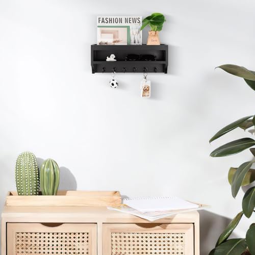 Nekon Key Holder Wall Mount, Pine Wooden Mail Organizer, Black - Image 3