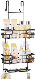 SWTYMIKI Over the Door Shower Caddy Hanging with Double Soap Holder, Hanging Shower Organizer with 16 Hooks, No Drilling Shower Shelves Over Door, Bathroom Rack and Storage, Black by SwtyMiki-TidyHomeSweetLife