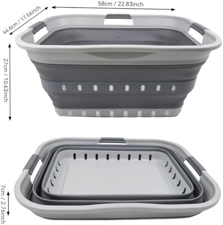 SAMMART 42L (11 gallon) Collapsible Plastic Laundry Basket - Foldable Pop Up Storage Container/Organizer - Portable Washing Tub - Space Saving Hamper/Basket (Grey/Dark Grey) - Image 3