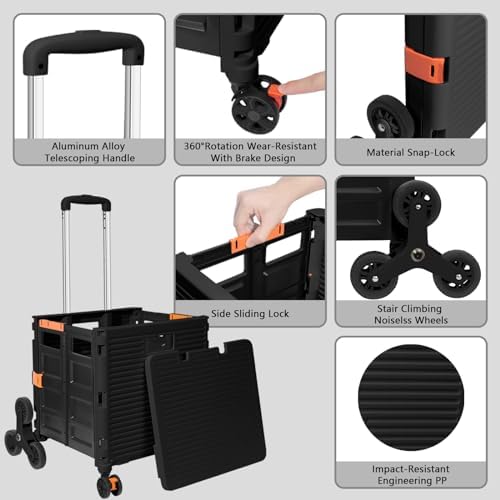 FELICON SELORSS Folding Utility Climber Cart Portable Rolling Crate-Black - Image 2