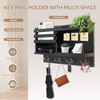 Key Holder Wall Mount, Solid Wood Key and Mail Organizer for Wall(Self Adhesive or Drill), 8 Hooks Key Rack for Entryway Hallway Bedroom Farmhouse Home Decor (Matte Black) - Image 2