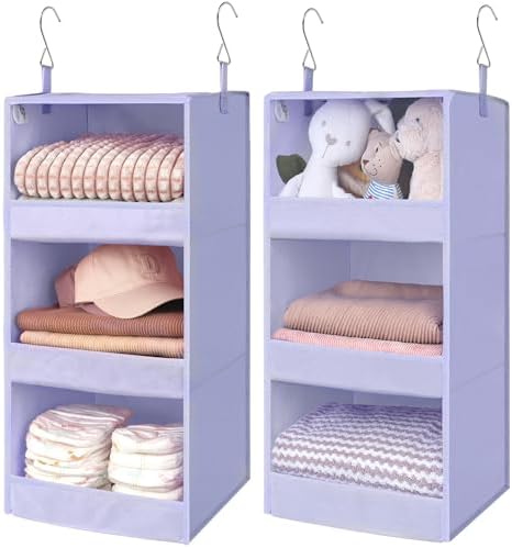 GRANNY SAYS 3-Shelf Hanging Closet Organizer, Foldable Storage, Purple | 33 lb Capacity, No-Sag Support, Keeps Clothes Neat, Folds Flat, Fits RV, Dorm & Small Closets, 2 Pack by GRANNYSAYS