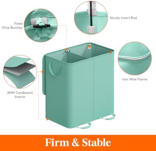 Lifewit Double Laundry Hamper with Lid, Removable Laundry Bags, Sage Green - Image 2