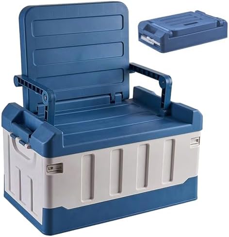 Versatile Foldable Seatable Car Organizer Box 60L Heavy Duty Storage Bins With Lids Trunk,Durable Plastic, Folding Camping Chairs (blue) by Unknown