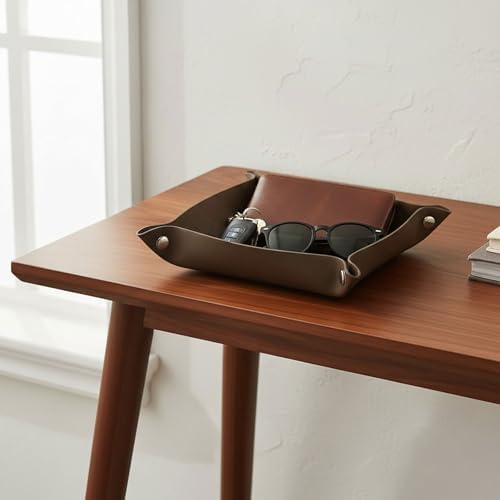 UnionBasic Small Valet Tray, Jewelry Tray for Rings Watches Earrings, Entryway Catchall Caddy for Coins Keys Change, Nightstand Bedside Valet Holder, Trays for Electronic Gadgets, Woven Tobacco Brown - Image 5