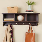 Shaker Cottage Wall-Mounted Coat Rack with 3 Storage Cubbies and Hooks – Hanging Wall Organizer for Entryway, Mudroom, or Hallway, Space-Saving Wall Shelf, 36" W x 9" D x 14" H (Chocolate Finish) - Image 2