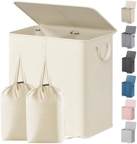 Lifewit Double Laundry Hamper with Lid, Removable Laundry Bags, Ivory White by Lifewit