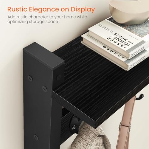 Homode Coat Rack Wall Mount with Shelf, 24" Long Entryway Shelf with Hooks Underneath, Wooden Coat Hanger for Hanging Hats, Bathroom Towels, Clothes, Black - Image 5
