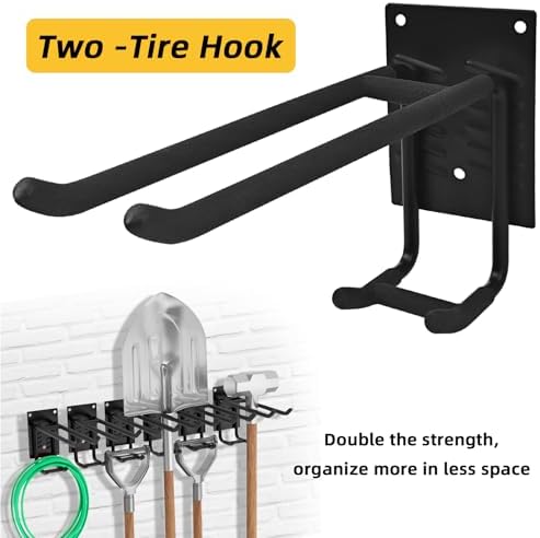 6 Pack Garage Hooks Heavy Duty Steel Garage Storage Hooks Two-Tire Wall Hooks for Organizing Tools Ladders Tires Bikes Garden - Image 4