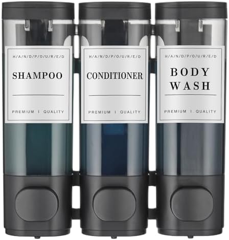 Shampoo and Conditioner Dispenser,Shower Soap Dispenser 3 Chamber No Drill Wall-Mounted Shampoo Dispenser for Shower Wall Mounted Shower Dispenser for Bathroom Hotel Large Capacity,Black by CaboDeseado