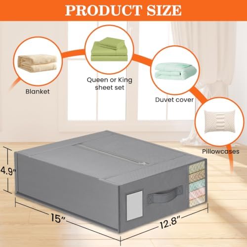 WOWBOX Sheet Organizers and Storage,Closet Bed Sheet Organizer Under Bed Storage and Organization with Label Cards & Clear Window for Bedding Sheets,Duvet Covers,Blankets (3 Pack，Gray) - Image 5