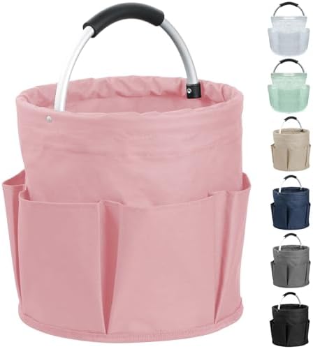 17L Portable Shower Caddy with 6 Side Pockets, Foldable Cleaning Supply Caddy with Handle, Garden Tool Bag in 600D Oxford Fabric, Multifunctional Storage Basket for Showers, Picnics, Pink by IHOMAGIC