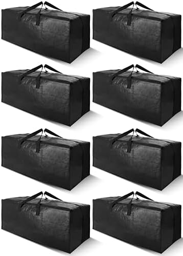 Cosy Family 8 Pack Heavy Duty Extra Large Moving Bags with Backpack Straps - Strong Handles & Zippers, Storage Totes For Space Saving, Fold Flat, Alternative to Moving Box (40 gal, Black) by Cosy+Family
