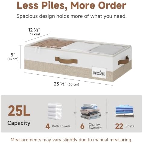 StorageWorks 5 Inch Low Profile Under Bed Storage Containers with Clear Lid | Reinforced Structure, Resists Sagging, Handles & Label Holder, Foldable Stackable Closet Storage for Clothes, Blankets, Toys - Image 2