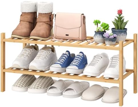 viewcare 2-Tier Bamboo Shoe Rack for Entryway, Bamboo Wood Shoe Organizer for Hallway Closet, Free Standing Shoe Racks for Indoor Outdoor by VIEWCARE