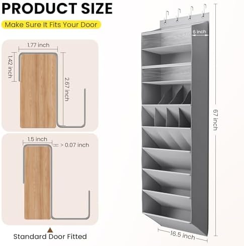 Mefirt 16-20 Pairs Over the Door Shoe Organizer, Clear Pockets Shoe Rack for Closet Door, Hanging Shoe Rack for Boots, Behind the Door Shoe Holder Fit All the Family's Sneakers, Boots, Heels, Grey - Image 6