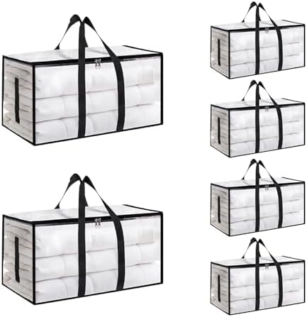 6 Pack-Extra Large Heavy Duty Moving Bags - Waterproof Storage Totes with Handles & Zippers, Foldable for College Dorm, Storage (Clear) by Unknown