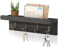 HRONRAD Rustic Key Holder for Wall, Farmhouse Wall Shelf with 4 Hooks, Wall Mounted Key Racks, Wooden Mail Organizer with Hooks for Entryway (Black - Pine) by Hronrad