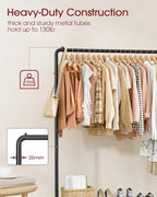 Sakugi Clothes Rack - Clothing Rack with Storage Mesh Shelf & Casters, Heavy-Duty Metal Clothing Rack for Hanging Clothes, Dresses, Coats, Large Load Capacity, Easy Assembly, Black, 44.3"x16.9"x59.0" - Image 3