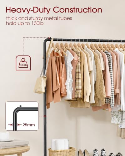 Sakugi Clothes Rack - Clothing Rack with Storage Mesh Shelf & Casters, Heavy-Duty Metal Clothing Rack for Hanging Clothes, Dresses, Coats, Large Load Capacity, Easy Assembly, Black, 44.3"x16.9"x59.0" - Image 3