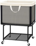 STO STO Rolling Laundry Hamper with Lockable Wheels, 29-Gallon (110L) Laundry Cart with Removable Canvas Bag, 2-Tier Clothes Basket Hamper with Shelf for Closet, Bedroom, Bathroom, Laundry Room, Beige by STOSTO