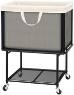 STO STO Rolling Laundry Hamper with Lockable Wheels, 29-Gallon (110L) Laundry Cart with Removable Canvas Bag, 2-Tier Clothes Basket Hamper with Shelf for Closet, Bedroom, Bathroom, Laundry Room, Beige by STOSTO