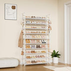 LANTEFUL Tall Shoe Rack 10 Tier Shoe Organizer Large Shoe Shelf with 18 Hooks Storage for 50 Pair Sneaker and Boot, Stackable Vertical Shoe Rack Organizer for Closet, Entryway, Bedroom, White - Image 2