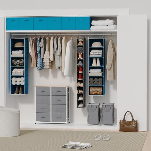 MAX Houser 6 Tier Hanging Closet Organizer with 2 Sturdy Hooks, Blue | Dorm Room Essentials with 2 sturdy hooks, foldable lightweight fabric closet storage, space-saving design for Bedroom - Image 6