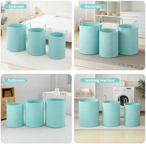 Laundry Basket Hamper Tall Rope Storage Woven for Blanket toys Dirty Clothes in Living Room Bathroom Bedroom (Cyan, 80L/21.3Gal) - Image 3