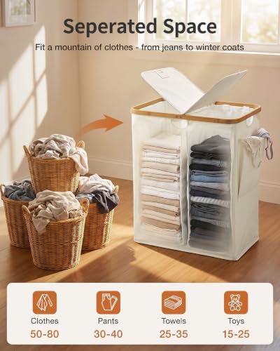 MIZATTO 2 Section Laundry Hamper with Lid, 140L Dirty Clothes Hamper - Image 2