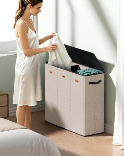 185L Laundry Hamper 3 Section with Lid & Removable Bags - Image 2