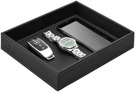 GALLAWAY LEATHER Valet Tray for Men - Nightstand Organizer EDC Tray for Wallet and Keys - Dresser Leather Catchall Dump Key Tray - Bedside Table Tray Organizer Key Bowl for Entryway Table (Black) - Image 7