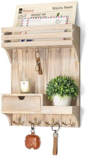 Rebee Vision Key Holder Wall Mount with Drawer for Entryway, Natural Wood by REBEEVISION