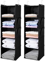 BOOMIBOO Hanging Closet Organize and Shelves,5-Hanging Shelf（2 Pack,Black） | with 2 Side Pockets，Storage Foldable by BOOMIBOO