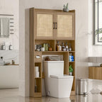 Vabches Over The Toilet Storage Cabinet with Barn Doors, Rattan Oak - Image 6