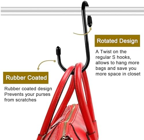 HiGift 12 Pack Purse Hooks for Closet, Non Slip Rubber Coated Closet Rod Hook for Bags, Large Organizer Hooks for Hanging Handbags, Backpacks, Belts, Scraves, Hats, Clothes -Black - Image 2