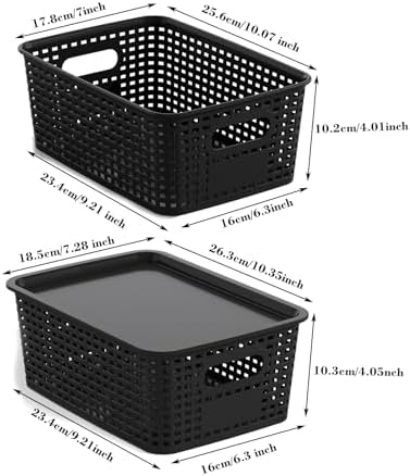 ORGIDOL Plastic Storage Basket with Lids 10 Pack Stackable Black Storage Bins Containers with Lid, Decorative Storage Boxes for Organizing Shelves, Drawers, Playroom, Classroom, Office, Closet - Image 7
